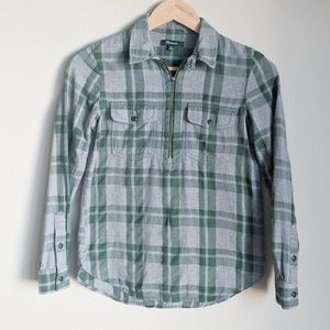 Madewell Grey Green Pullover Half Zip Flannel